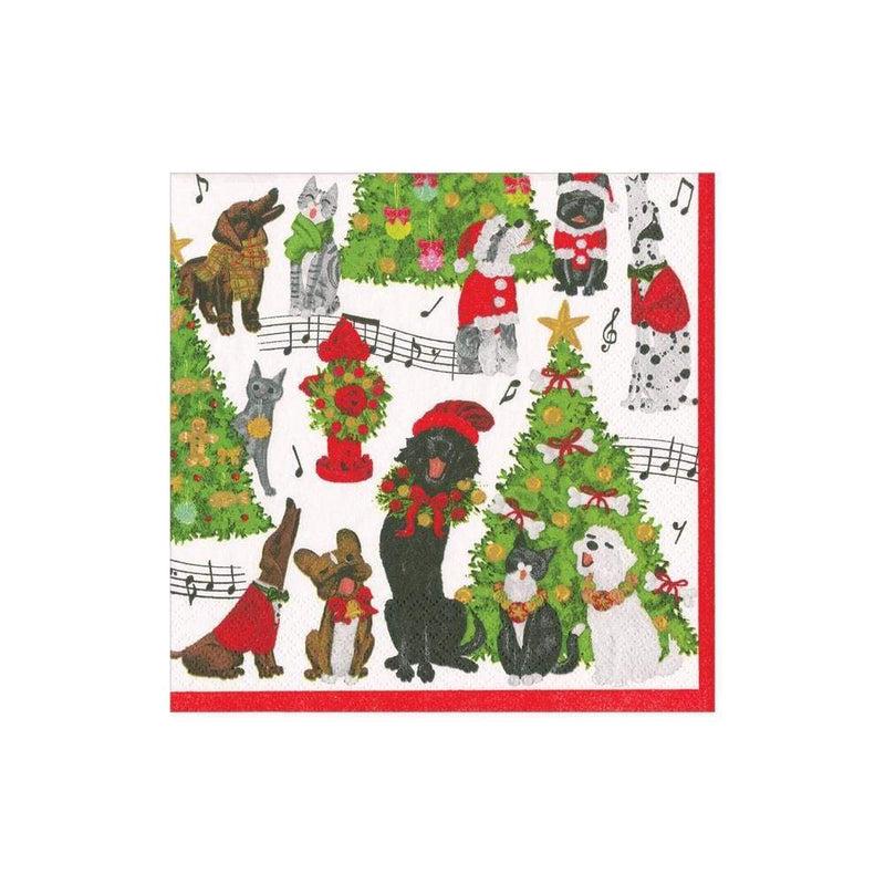 caspari Caroling Pets Boxed Paper Cocktail Napkins - 40 Per Box