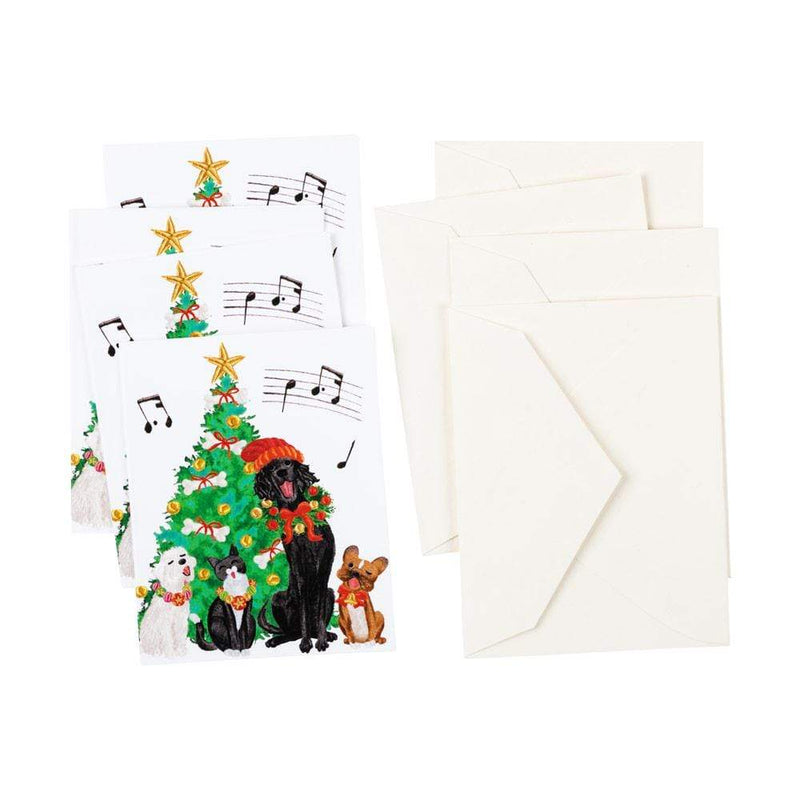 Caspari Caroling Pets Gift Enclosure Cards - 4 Mini Cards & 4 Envelopes
