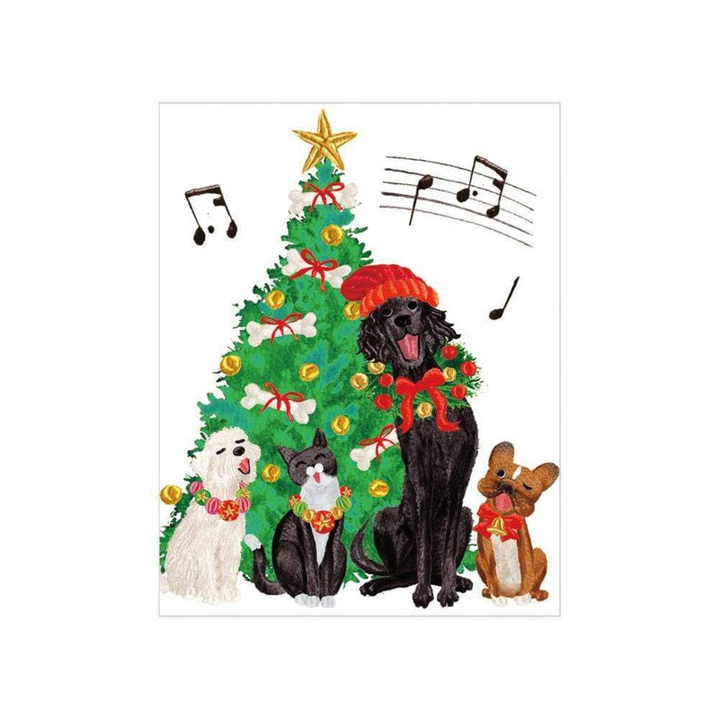 Caspari Caroling Pets Gift Enclosure Cards - 4 Mini Cards & 4 Envelopes