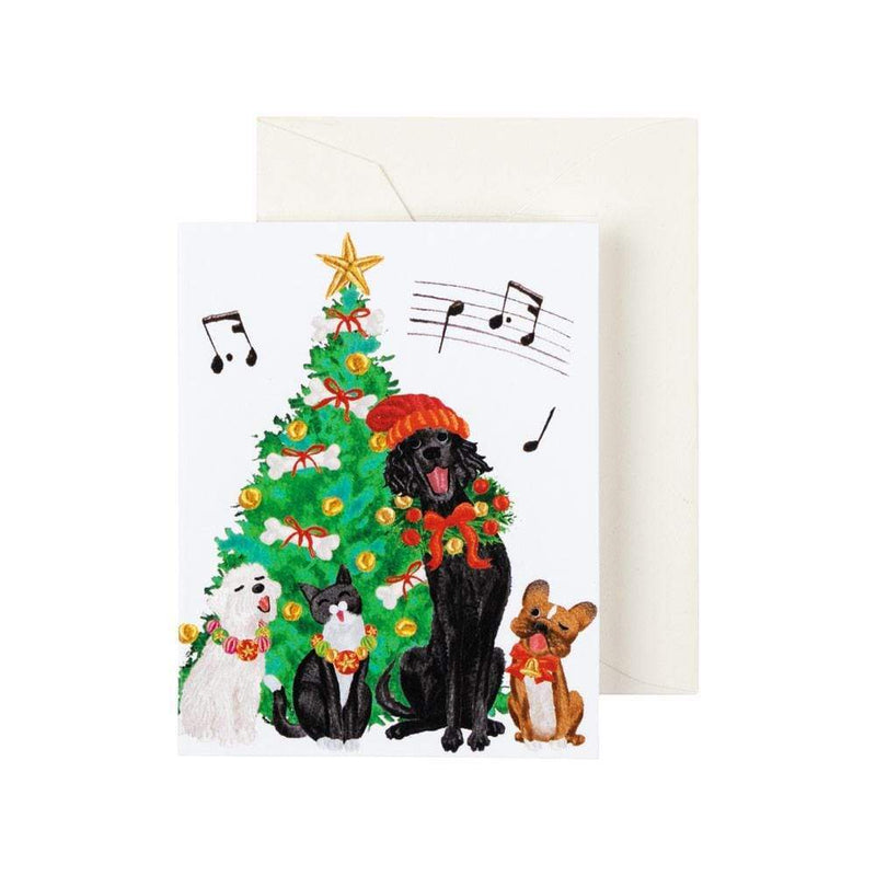 caspari Caroling Pets Gift Enclosure Cards - 4 Mini Cards & 4 Envelopes