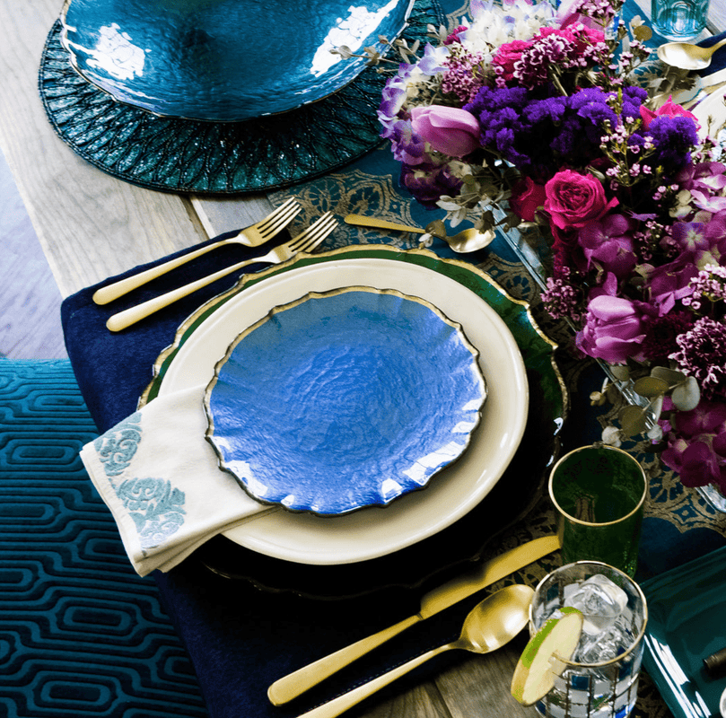 Caspari Baroque Glass Salad Plate In Cobalt