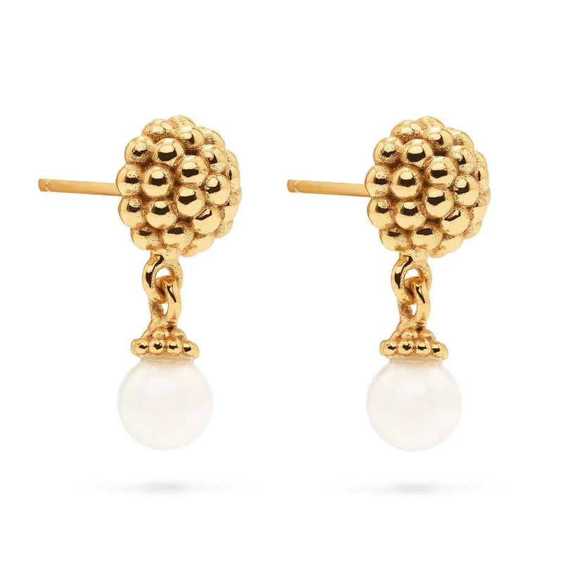 Caspari Berry Drop Stud Earrings - Pearl