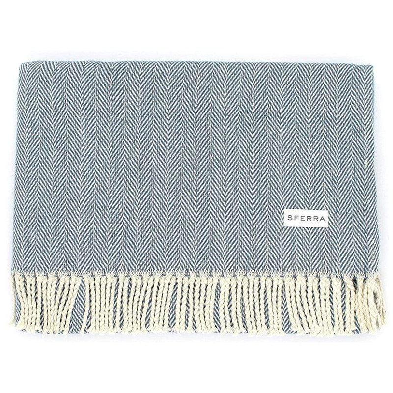 Caspari Celine Herringbone Throw In Cadet