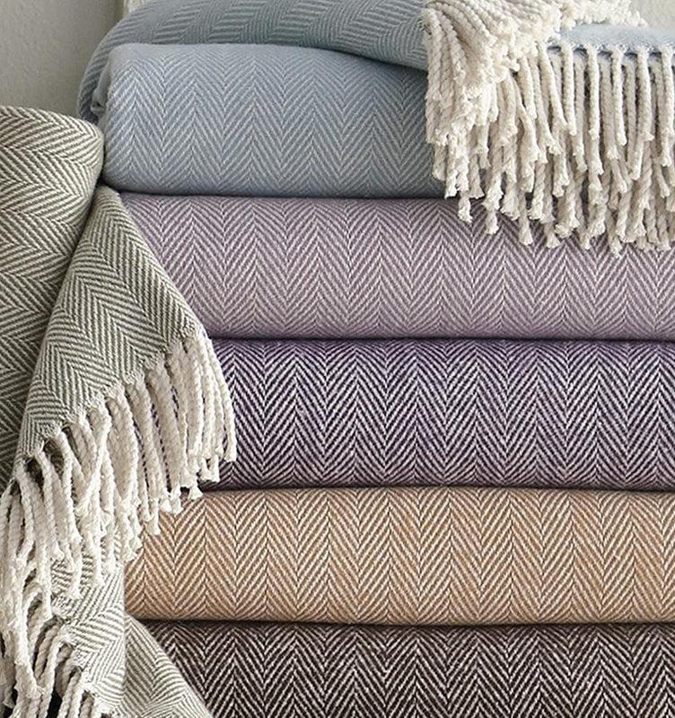 Caspari Celine Herringbone Throw In Moss