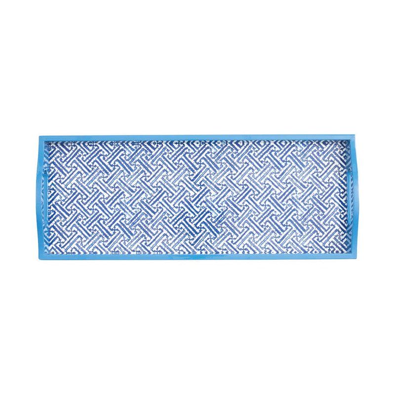 Caspari Fretwork Lacquer Bar Tray In Blue - 1 Each