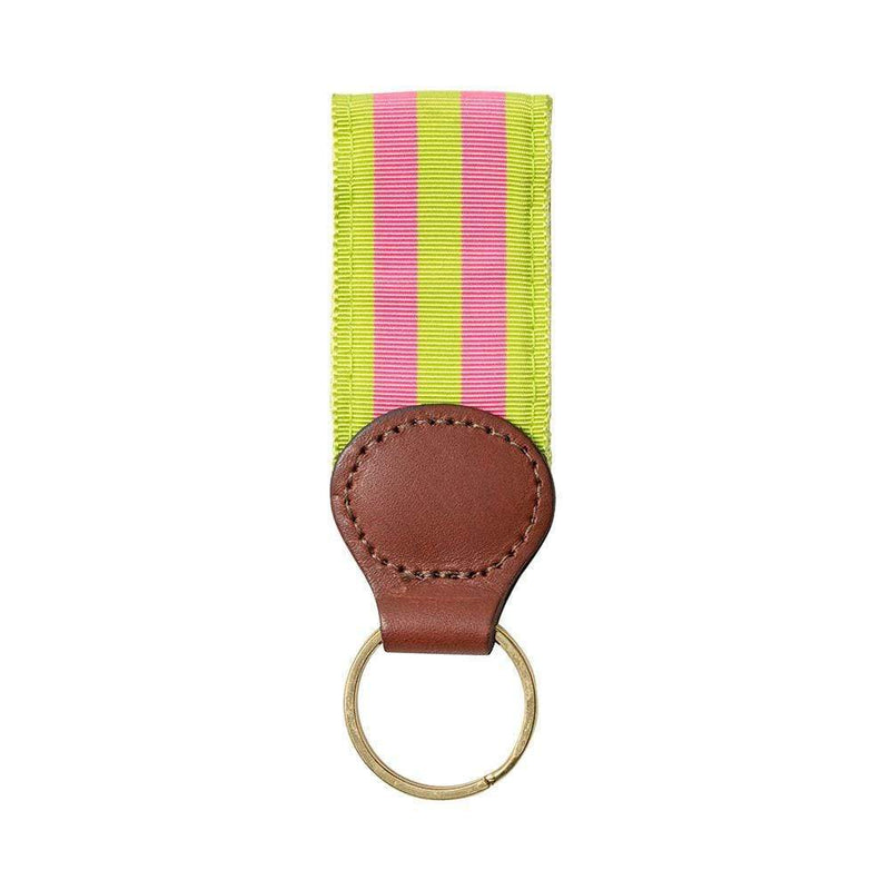caspari Grass & Pink Key Ring with Leather Trim