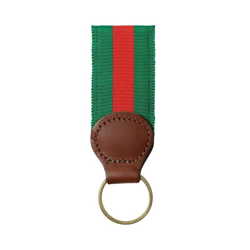caspari Green & Red Key Ring with Leather Trim