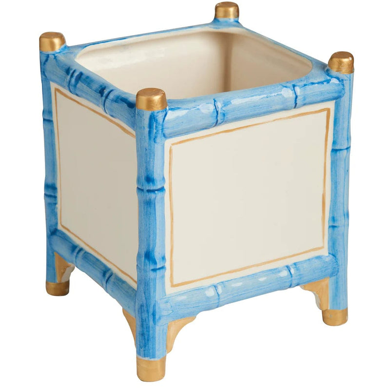 caspari Large Blue & Gold Bamboo Cachepot