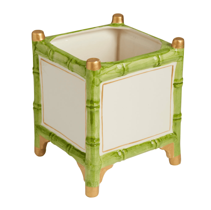 caspari Large Green & Gold Bamboo Cachepot