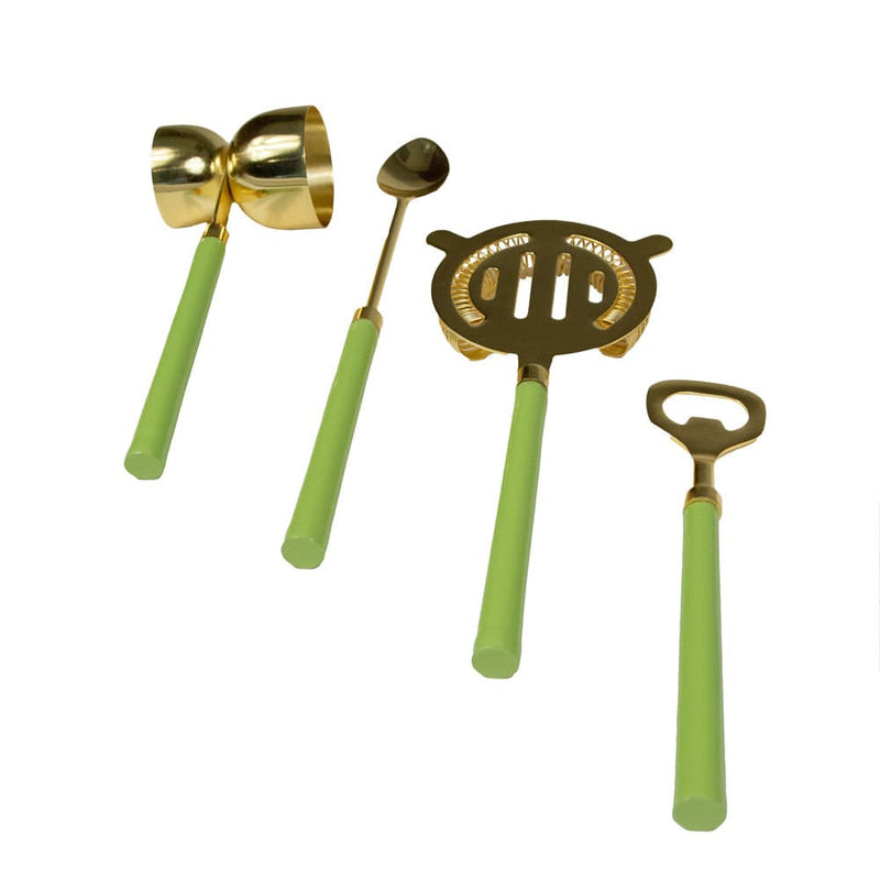 Caspari Moss Green & Shiny Brass Bar Tool Sets