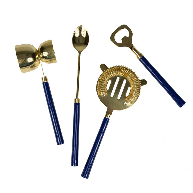 Caspari Navy & Shiny Brass Bar Tool Sets