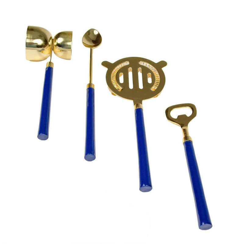 Caspari Navy & Shiny Brass Bar Tool Sets