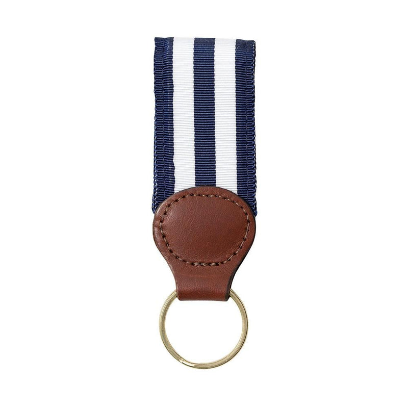 caspari Navy & White Key Ring with Leather Trim