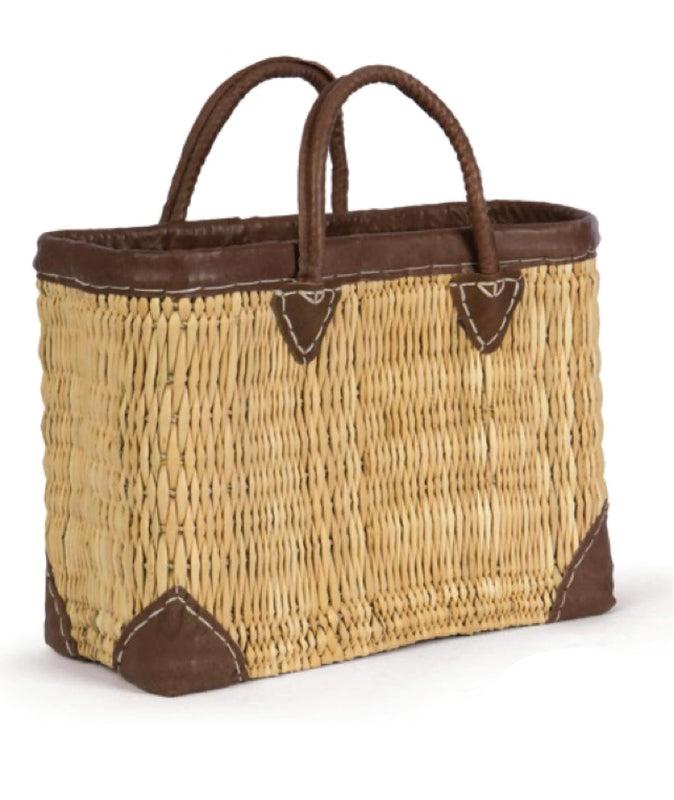 caspari Rectangle Straw & Leather Tote 16.5" - 1 Each