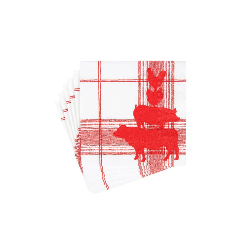 Caspari Red Barn Cocktail Napkins - 20 Per Package