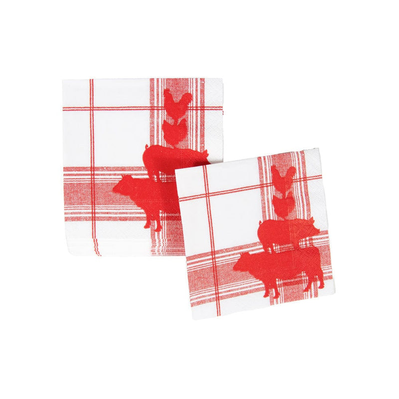 Caspari Red Barn Cocktail Napkins - 20 Per Package