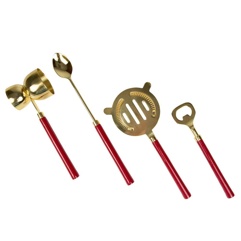 Caspari Red & Shiny Brass Bar Tool Sets