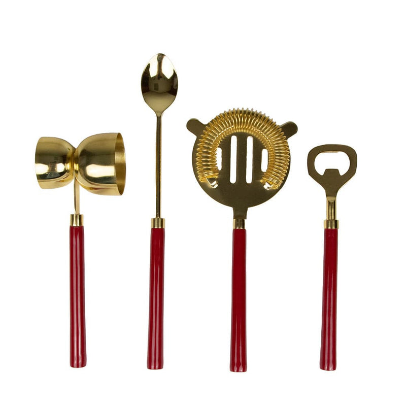 caspari Red & Shiny Brass Bar Tool Sets