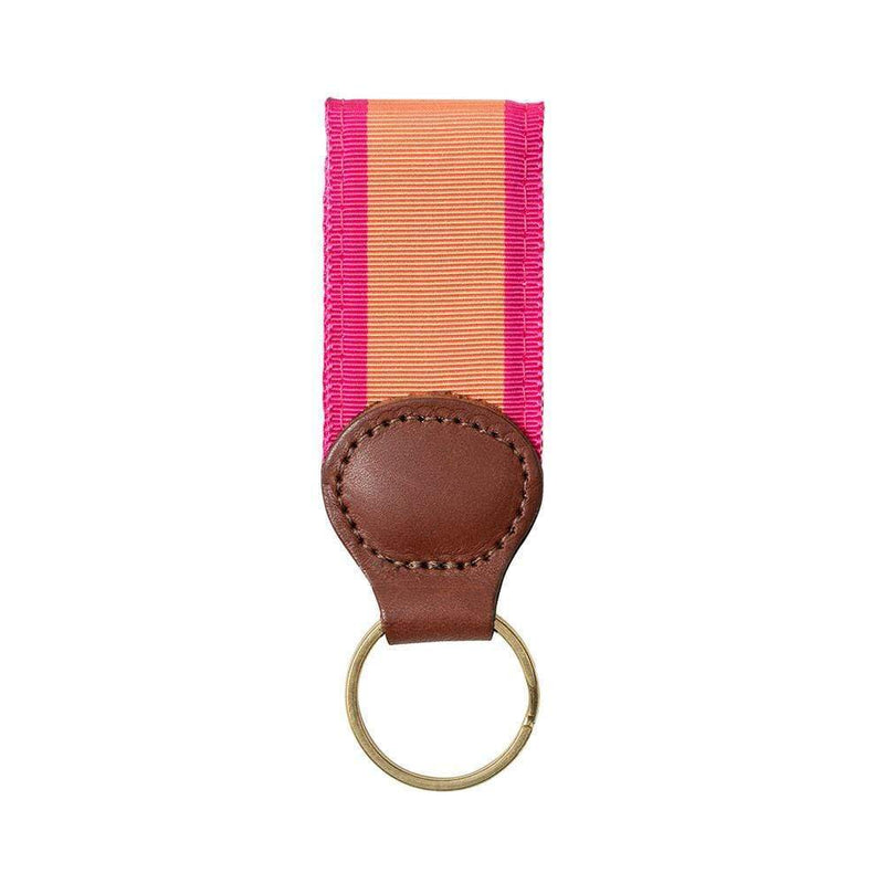 caspari Salmon & Pink Key Ring with Leather Trim