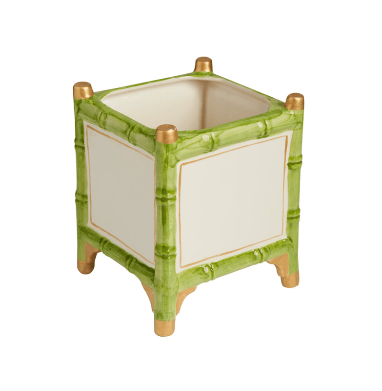 caspari Small Green & Gold Bamboo Cachepot