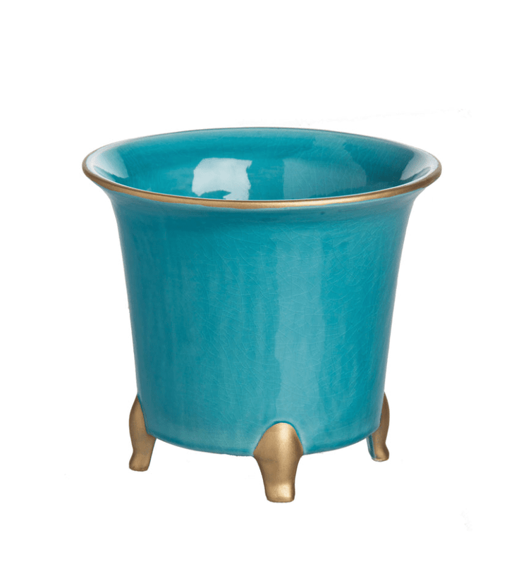 caspari Small Turquoise & Gold Cachepot
