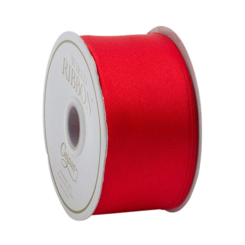 Caspari Solid Red Satin Wired Ribbon - 9 Yard Spool