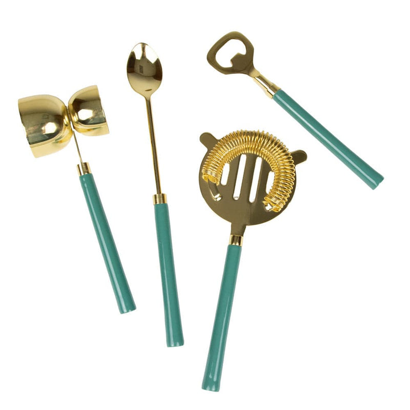 Caspari Turquoise & Shiny Brass Bar Tool Sets