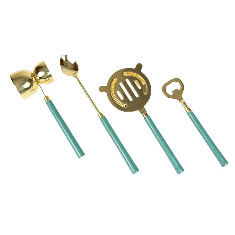 Caspari Turquoise & Shiny Brass Bar Tool Sets