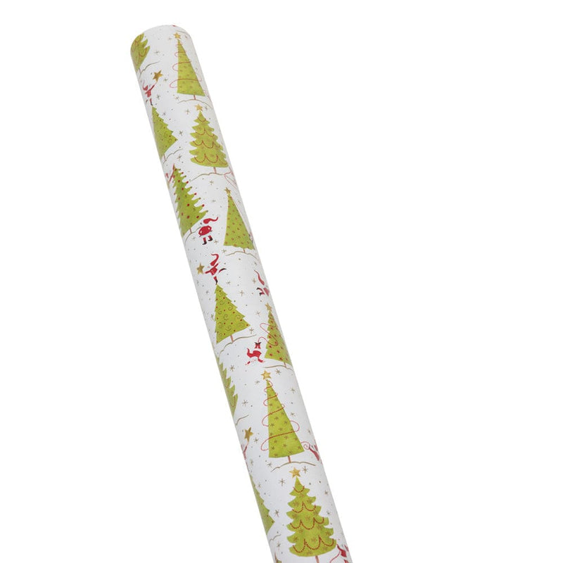 Caspari Twirling Santas Gift Wrap - One 30" X 8' Roll