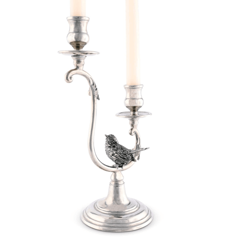 Caspari Two Taper Pewter Song Bird Candelabra