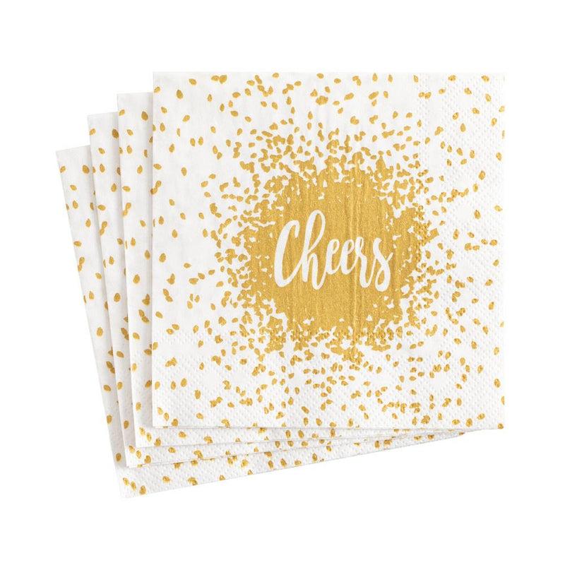 Caspari Cheers Cocktail Napkins & Gold Lacquer Holder Gift Set