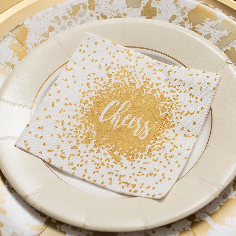 Caspari Cheers Paper Cocktail Napkins In Gold - 20 Per Package