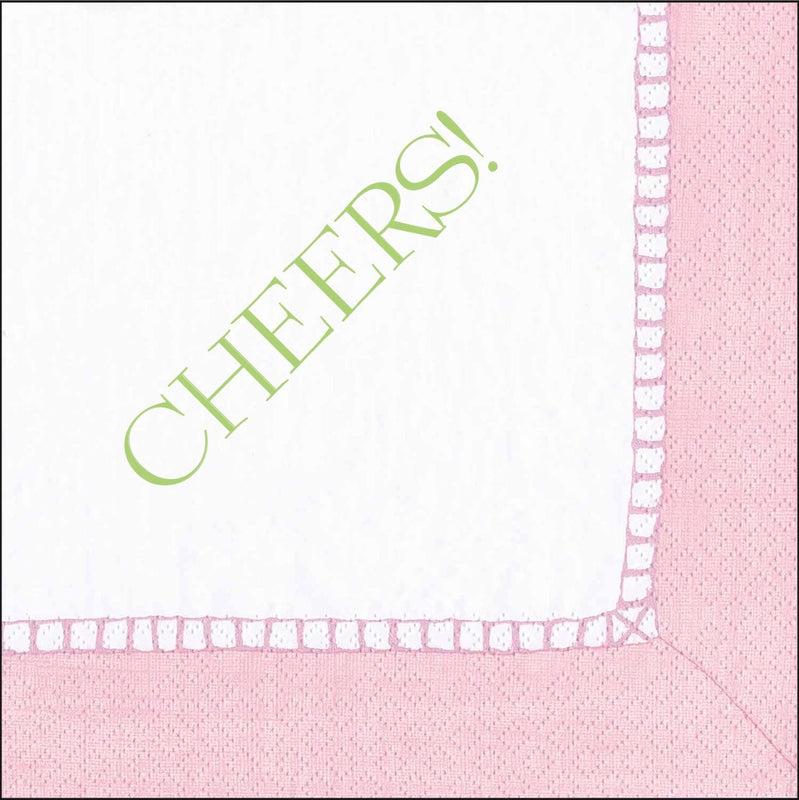 Caspari Cheers Paper Cocktail Napkins - Linen Border In Petal Pink