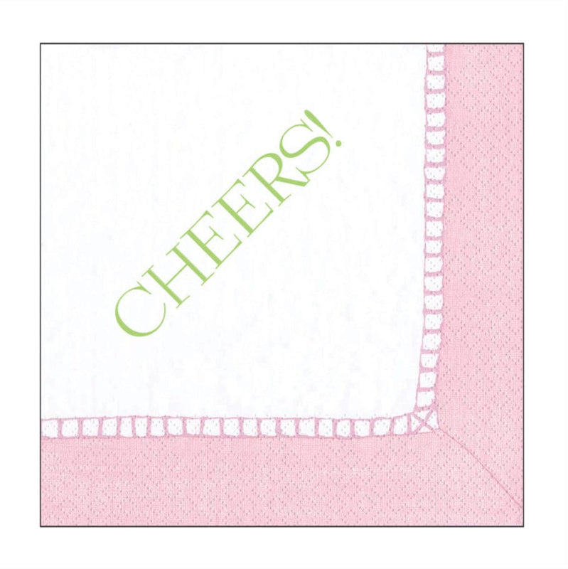 caspari Cheers Paper Cocktail Napkins - Linen Border in Petal Pink