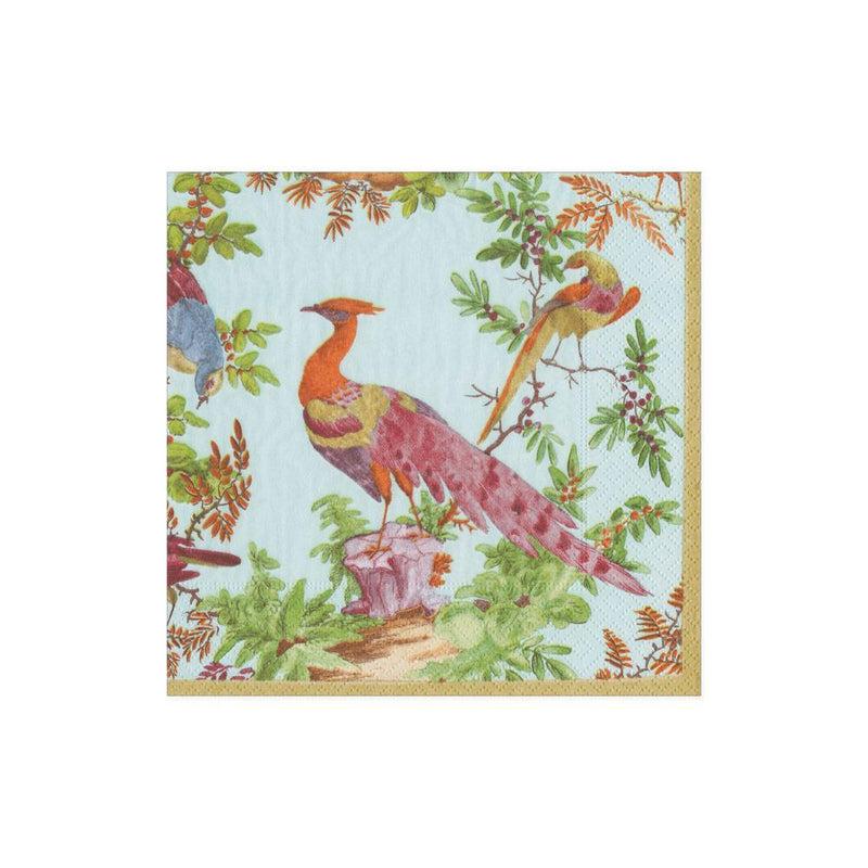 Caspari Chelsea Birds Paper Cocktail Napkins In Celadon - 20 Per Package