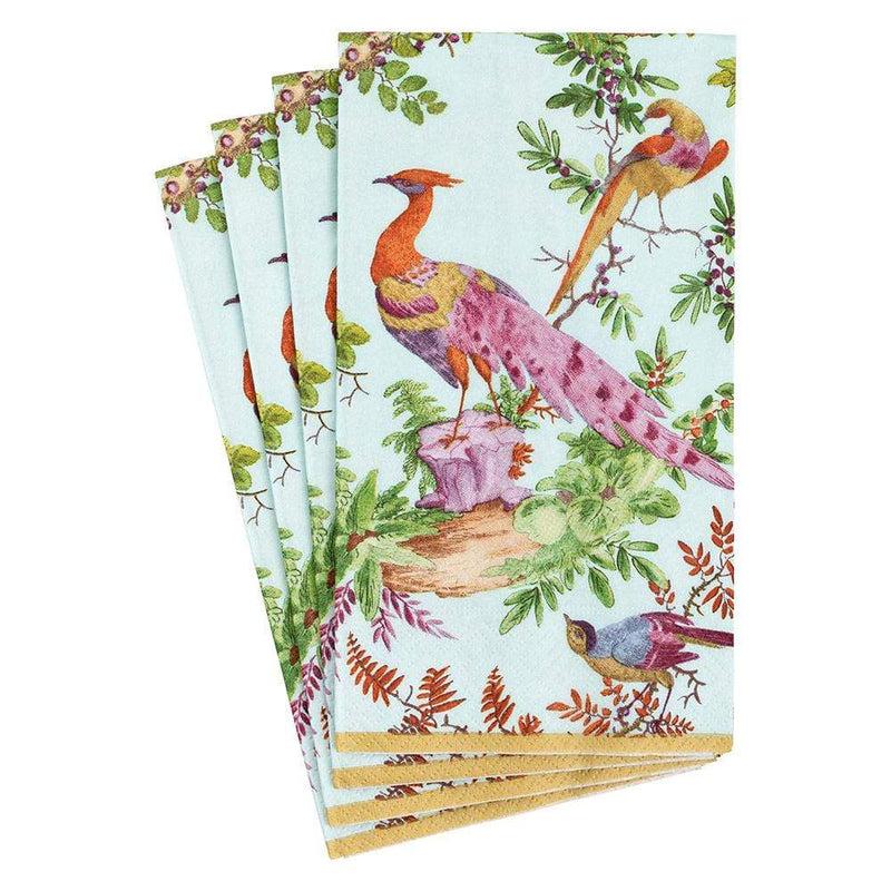 Caspari Chelsea Birds Paper Guest Towel Napkins In Celadon - 15 Per Package