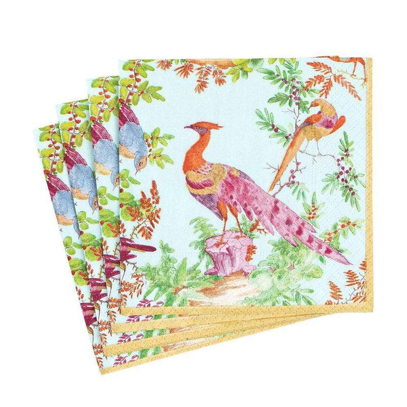 Caspari Chelsea Birds Paper Luncheon Napkins In Celadon - 20 Per Package