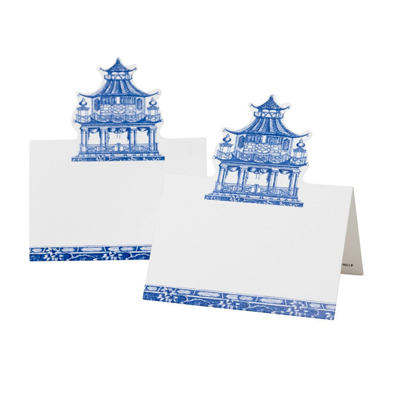 Caspari Chinoiserie Toile Pagoda Place Cards In Blue- 8 Per Package