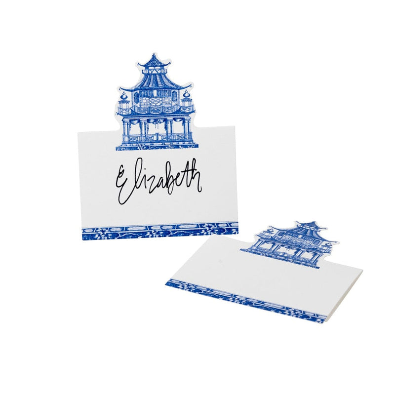 Caspari Chinoiserie Toile Pagoda Place Cards In Blue- 8 Per Package