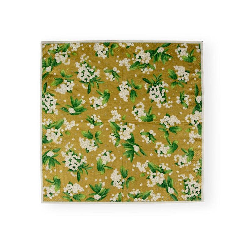 Caspari Christmas Berry Paper Dinner Napkins In Gold & White - 20 Per Package