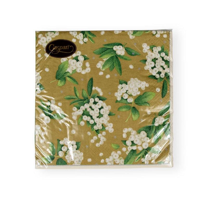 Caspari Christmas Berry Paper Dinner Napkins In Gold & White - 20 Per Package