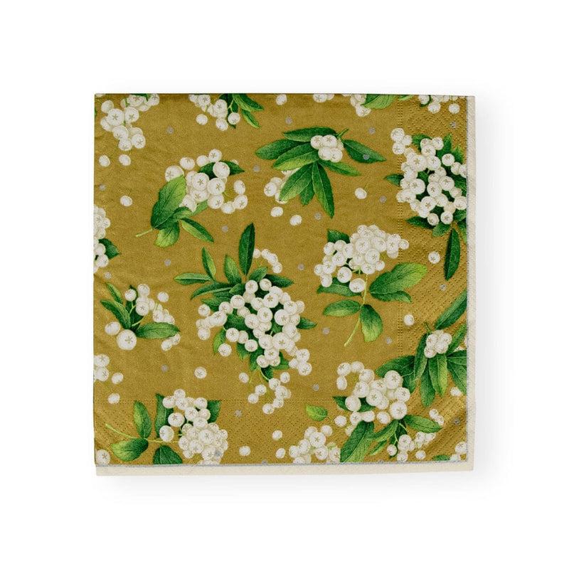 caspari Christmas Berry Paper Dinner Napkins in Gold & White - 20 Per Package