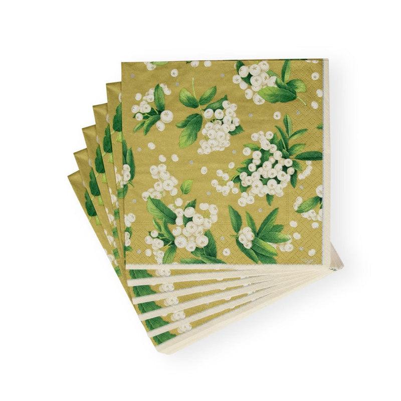 Caspari Christmas Berry Paper Luncheon Napkins Gold/White - 20 Per Package