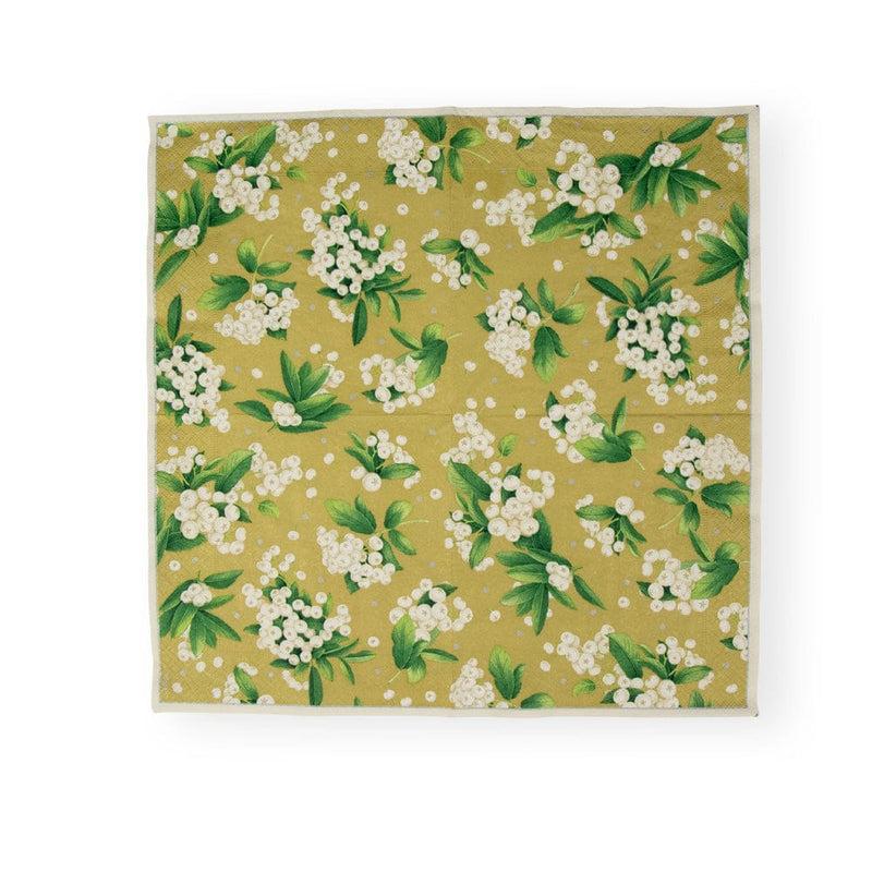 Caspari Christmas Berry Paper Luncheon Napkins Gold/White - 20 Per Package