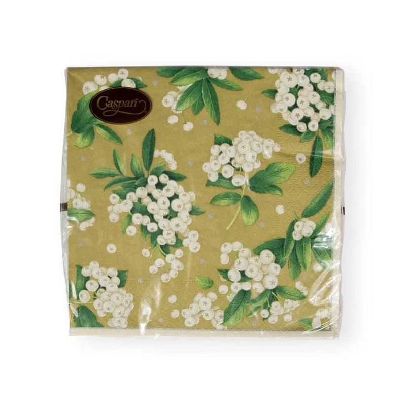 Caspari Christmas Berry Paper Luncheon Napkins Gold/White - 20 Per Package