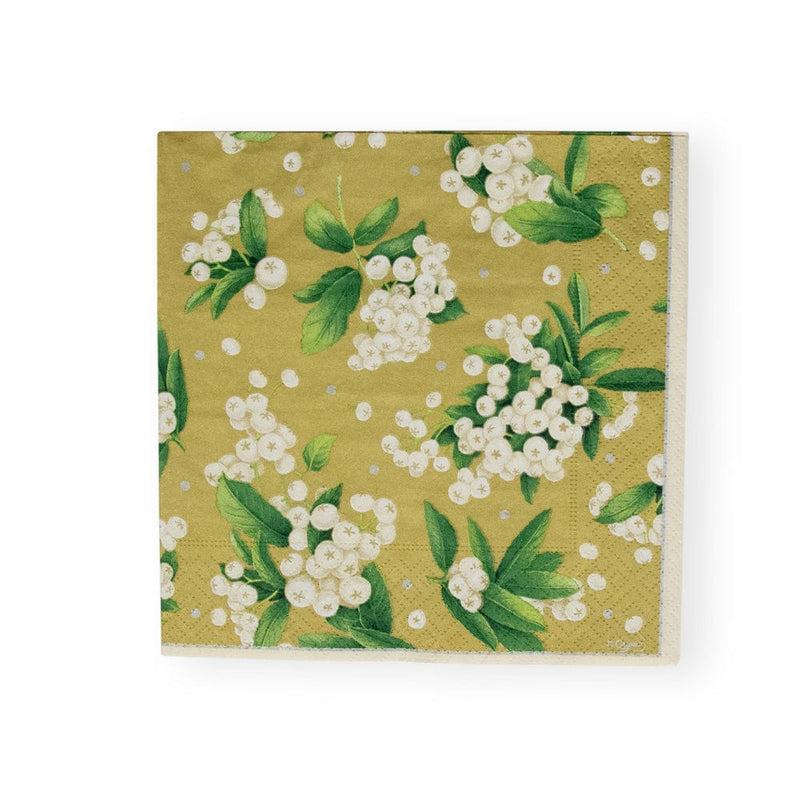 caspari Christmas Berry Paper Luncheon Napkins Gold/White - 20 Per Package