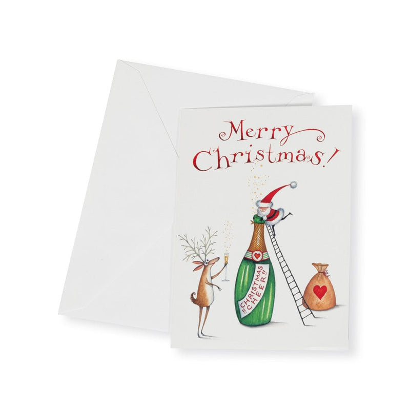caspari Christmas Cheer With Santa & Reindeer Small Boxed Christmas Cards - 15 Christmas Cards & 15 Envelopes