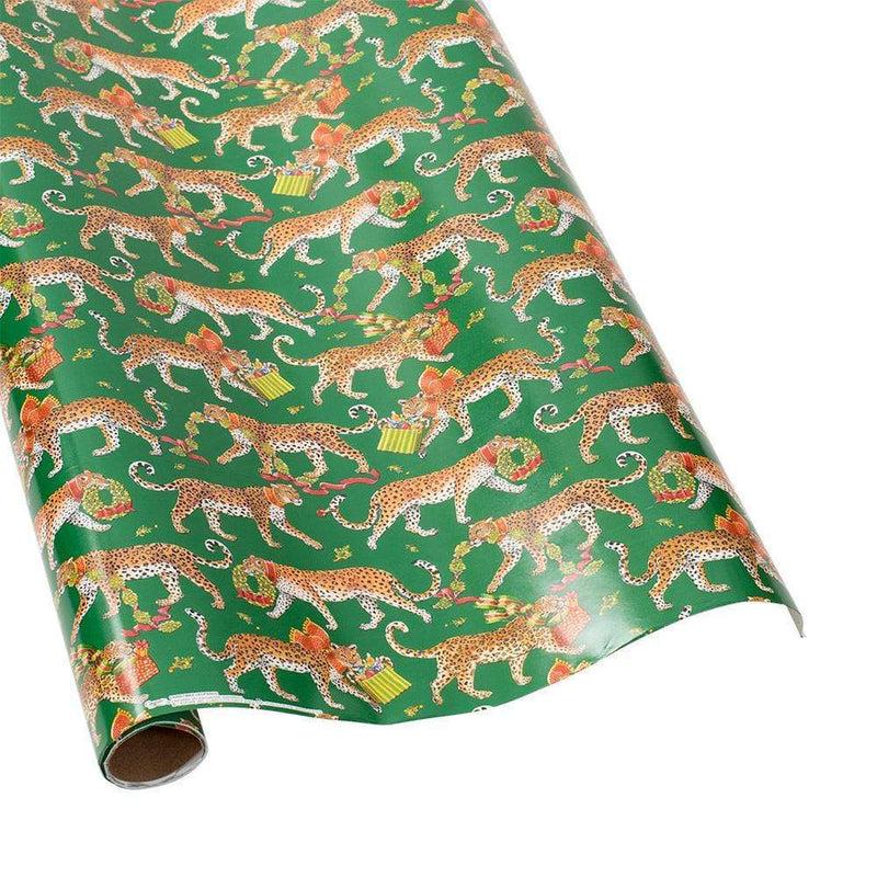 caspari Christmas Leopards Gift Wrapping Paper in Dark Green - 30" x 8' Roll