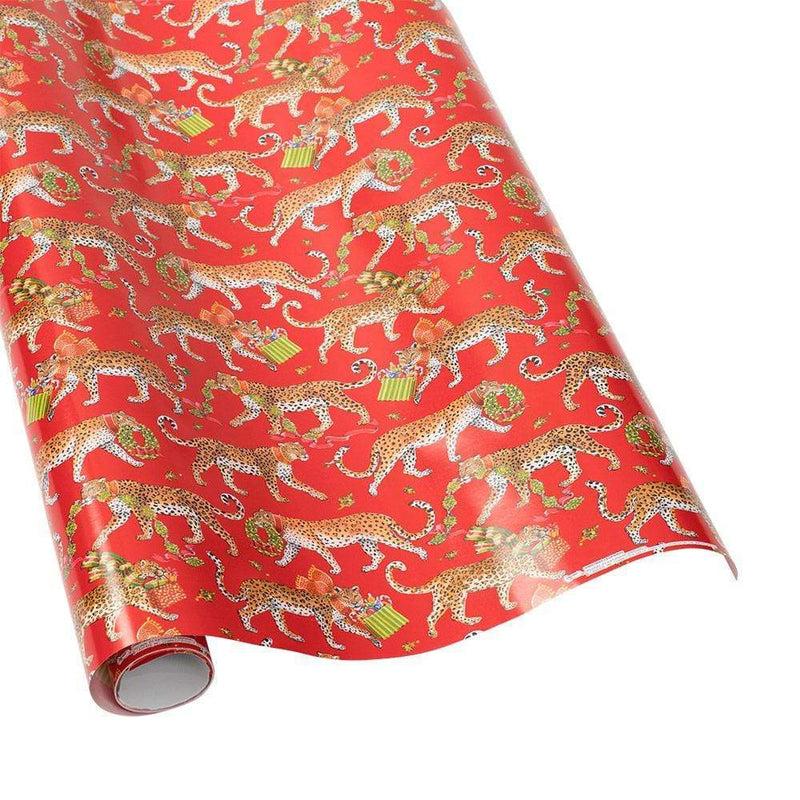 caspari Christmas Leopards Gift Wrapping Paper in Red - Bundle of 2 30" x 8' Rolls