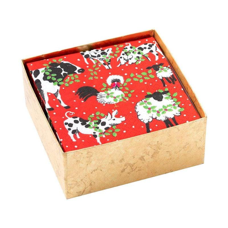 caspari Christmas on the Farm Boxed Paper Cocktail Napkins - 40 Per Box